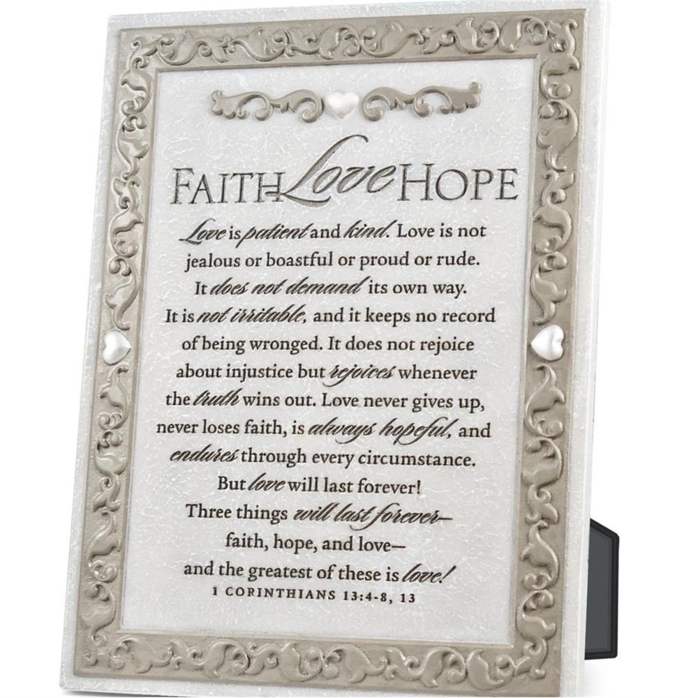Faith Love Hope Tabletop Plaque NEW 6x8”
